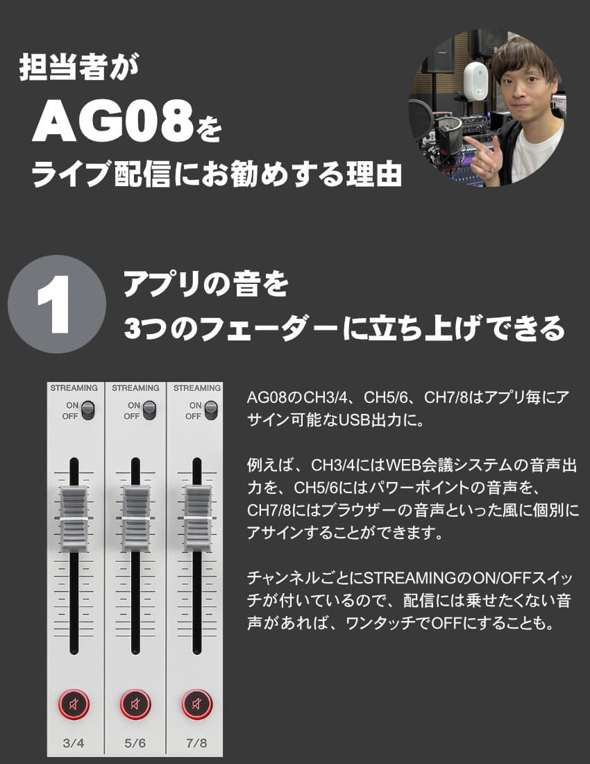 YAMAHA WEBキャスティングミキサー AG08 WHITE【福山楽器センター】
