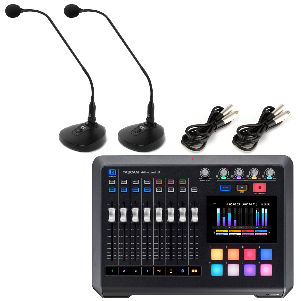 TASCAM オーディオインターフェイス MIXCAST4(グースネックマイク2本