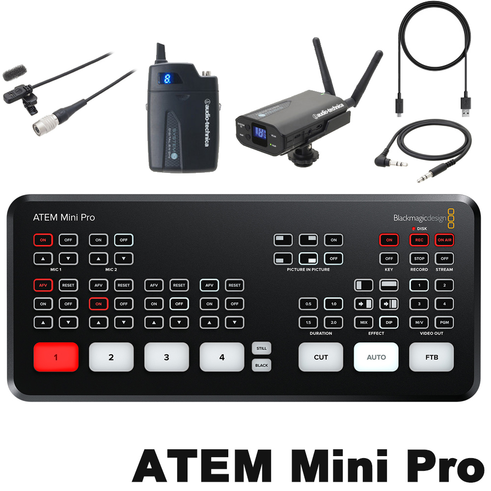 Blackmagic HDMI ビデオスイッチャー ATEMminiPro (ワイヤレスピンマイク付き)【福山楽器センター】