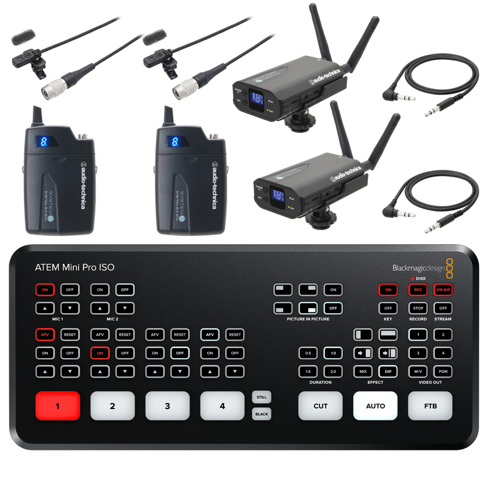 Blackmagic HDMI ビデオスイッチャー ATEMmini Pro  ISO(2.4GHzデジタルワイヤレス・ピンマイク2個セット)【福山楽器センター】