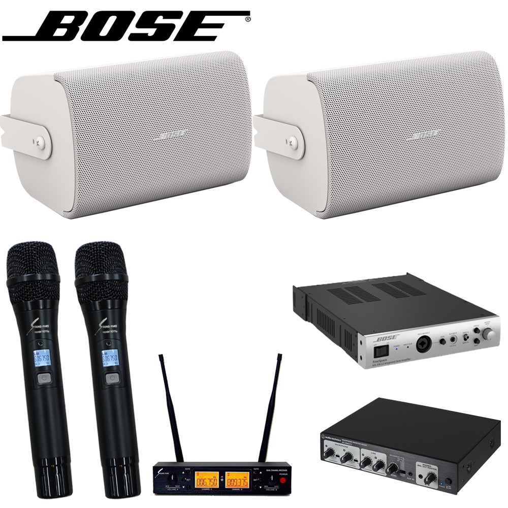 BOSE 壁掛けスピーカー＋カラオケミキサーセット (ワイヤレスマイク2本 ...