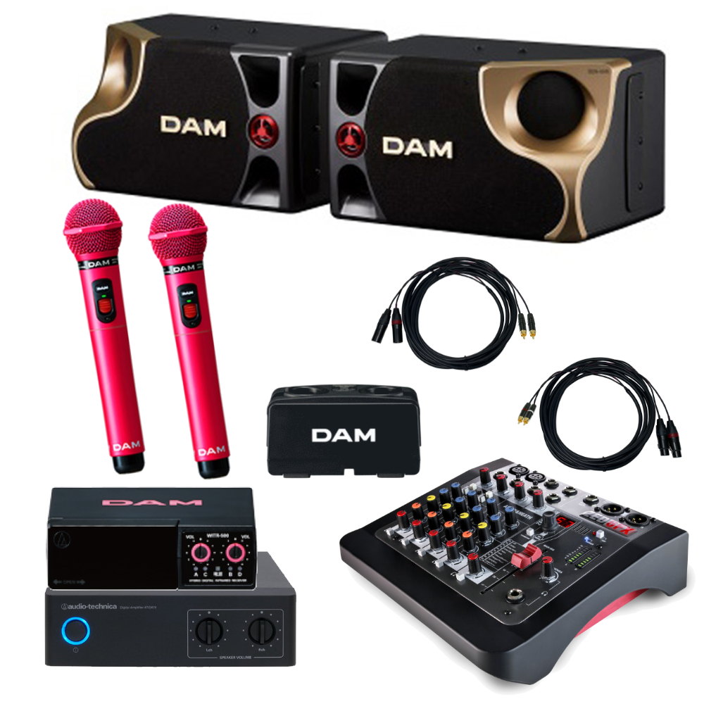 赤外線ワイヤレスマイク2本付き□業務用カラオケセット DAM業務