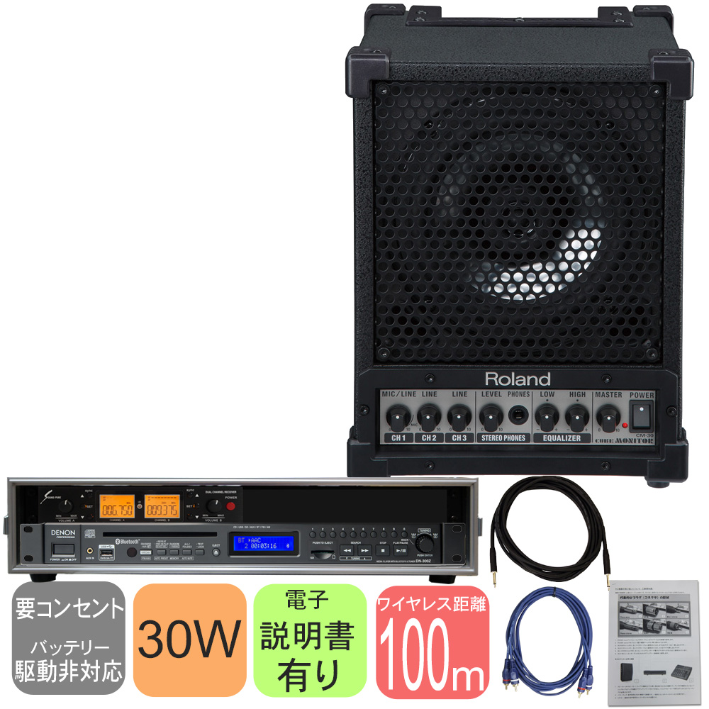 Roland 出力30W簡易PAセット ワイヤレスマイク２本＋CD Bluetooth再生セット 【福山楽器センター】