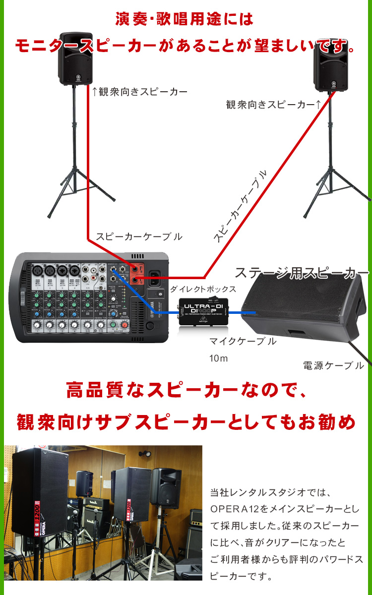 有線マイク2本付】YAMAHA STAGEPAS400BT + 1200Wモニタースピーカー1台